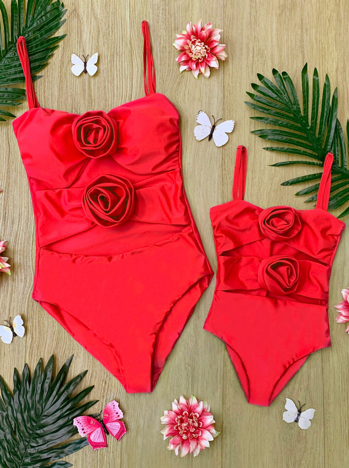 Mommy and Me Radiant Rosette Cutout One Piece Swimsuit Mia Belle Girls