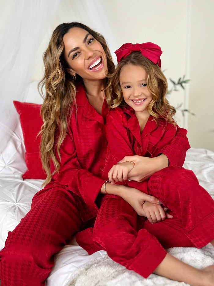 Mommy and Me Red Houndstooth Silky Pajama Set Mia Belle Girls