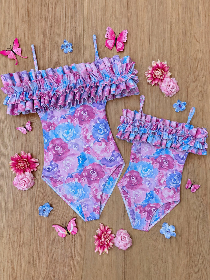 Mommy and Me Watercolor Blooms One Piece Swimsuit