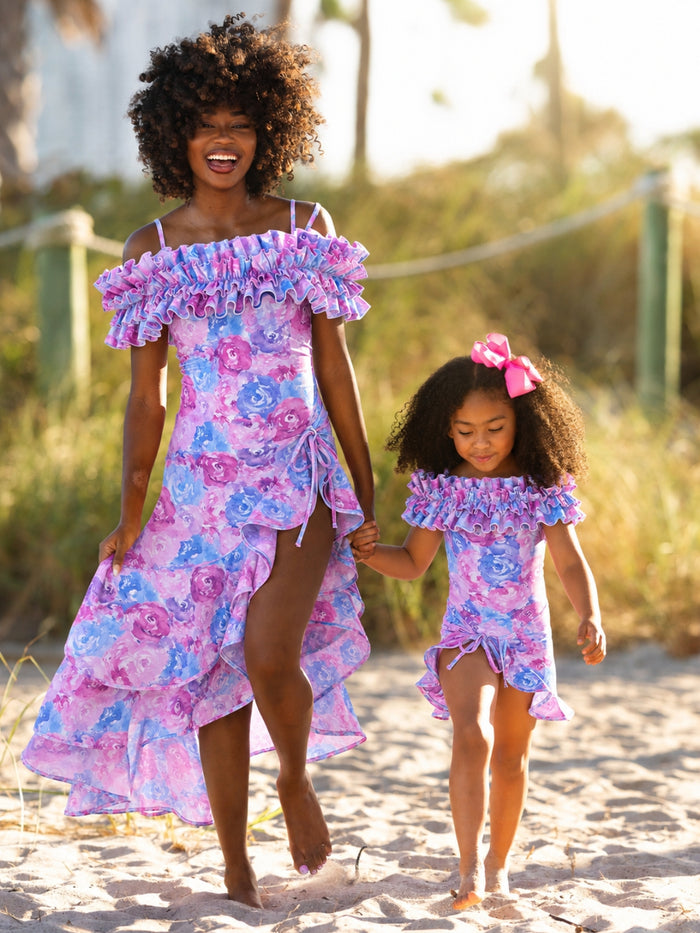 Mommy and Me Watercolor Blooms One Piece Swimsuit