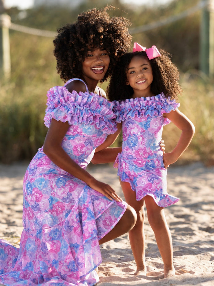 Mommy and Me Watercolor Blooms One Piece Swimsuit