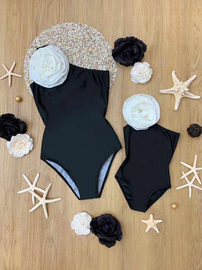 Mommy and Me White Rose One Shoulder One Piece Swimsuit Mia Belle Girls