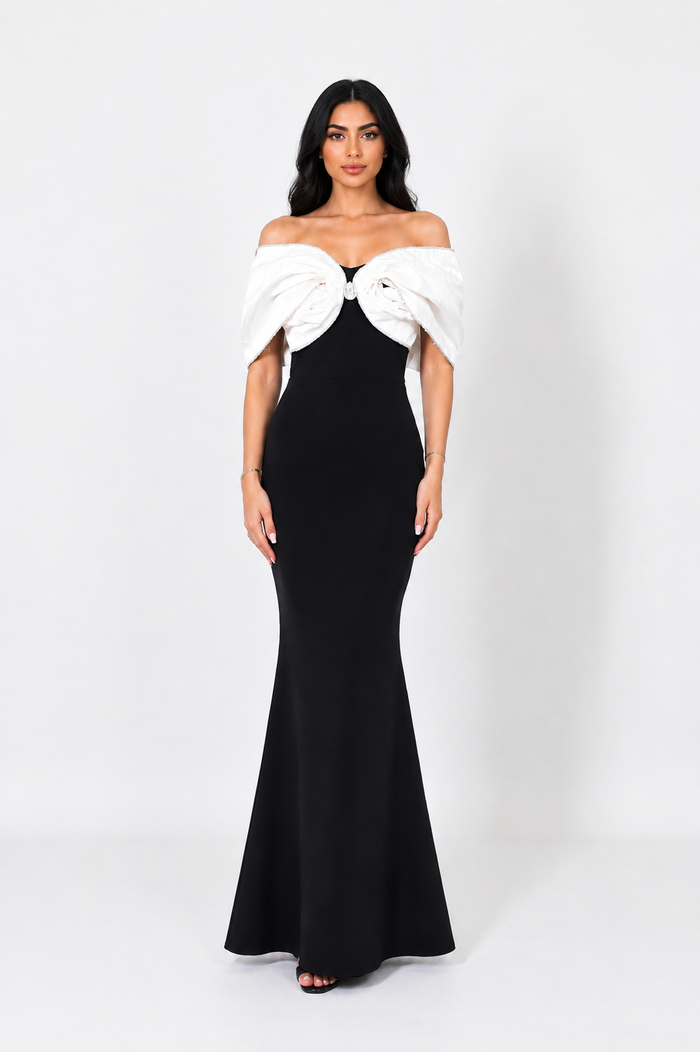 Monochrome Off-Shoulder Mermaid Gown - Elegance