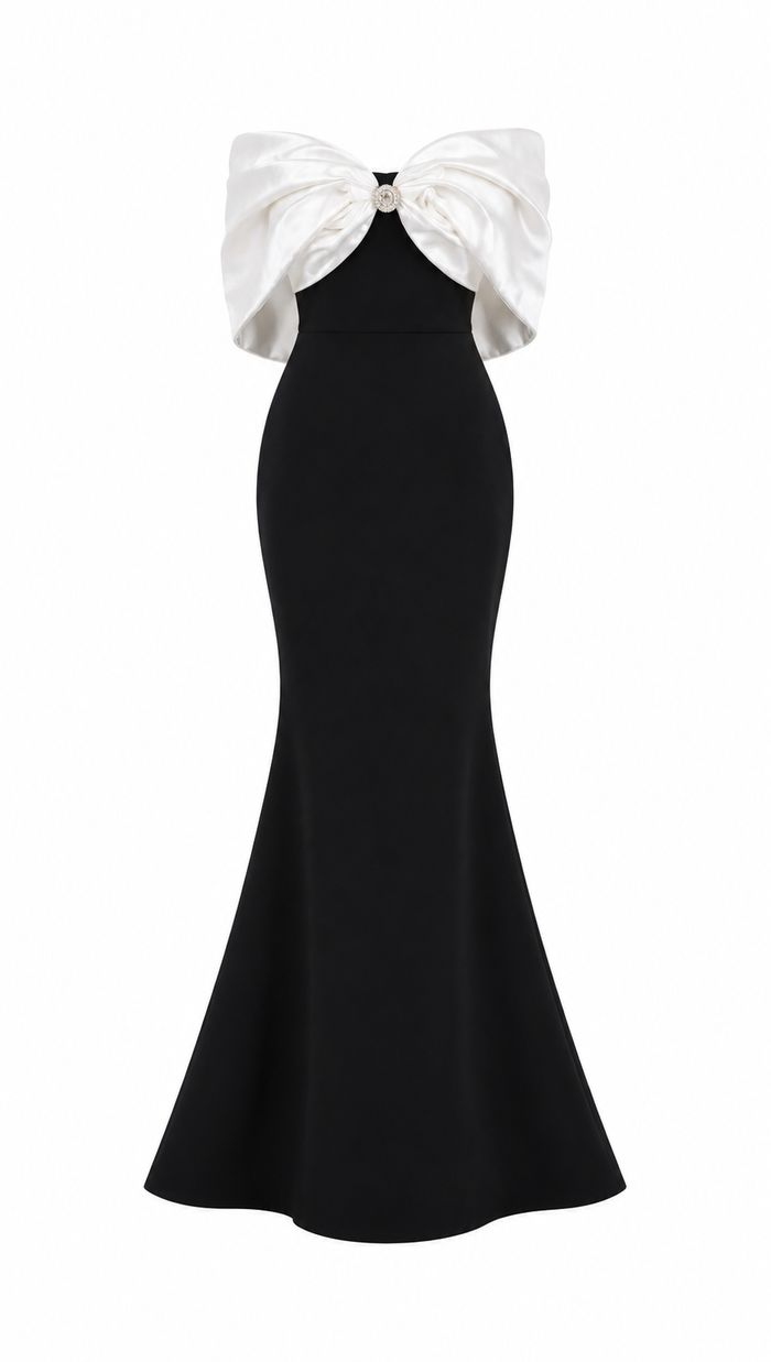 Monochrome Off-Shoulder Mermaid Gown - Elegance