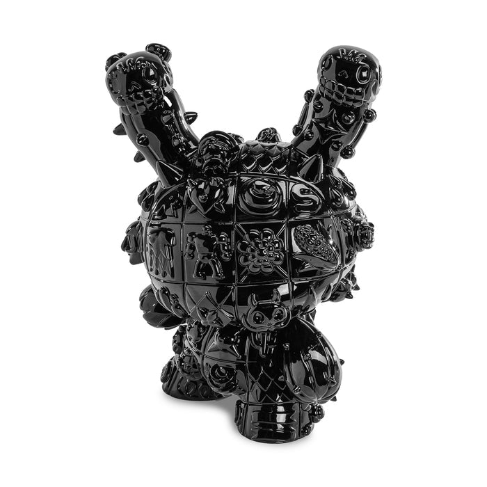Black electroplate MONOLITH Dunny 8-inch vinyl art figure by ROBOT SODA, limited edition with sculpted details.
