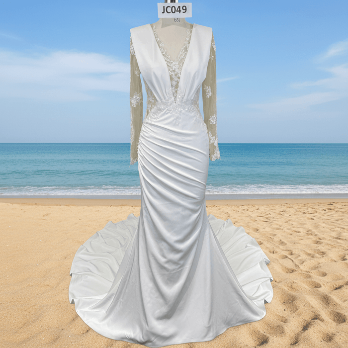 Most Beautiful Mermaid Wedding Dresses with Sheer Long Sleeve - Rosymae