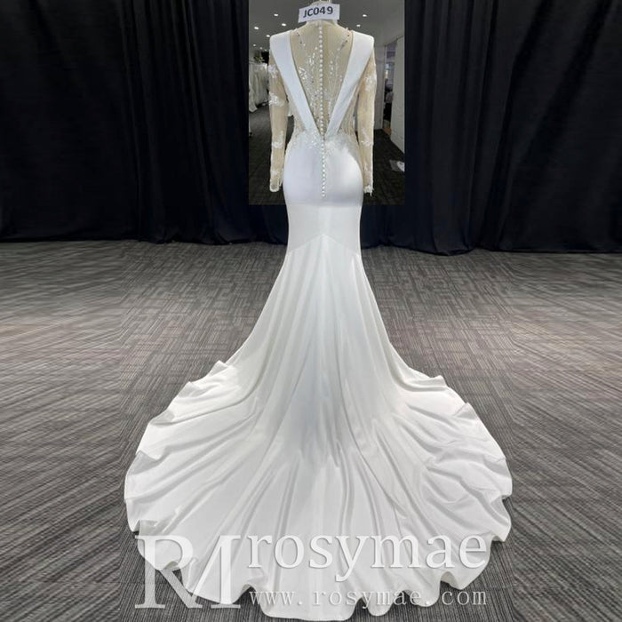 Most Beautiful Mermaid Wedding Dresses with Sheer Long Sleeve - Rosymae
