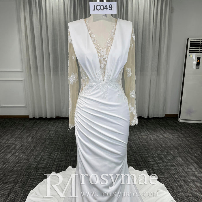 Most Beautiful Mermaid Wedding Dresses with Sheer Long Sleeve - Rosymae