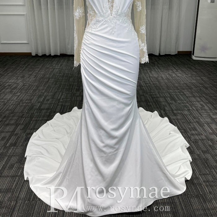 Most Beautiful Mermaid Wedding Dresses with Sheer Long Sleeve - Rosymae