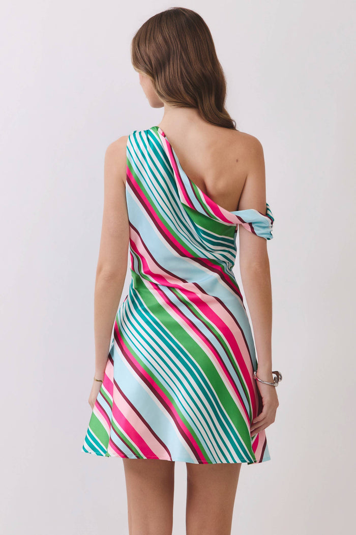 Multi Stripe One Shoulder Mini Dress