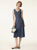 OGLmove Multi-wear V-neck Button Front Midi Vest Dress Smoky Navy XS