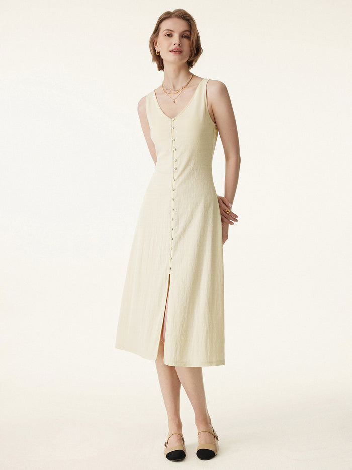 OGLmove Multi-wear V-neck Button Front Midi Vest Dress