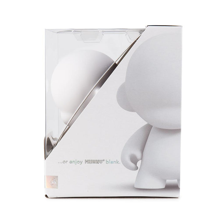 Kidrobot MUNNYWORLD 4-inch blank vinyl art figure, customizable art toy with a simple, white, blank design for creative decoration.