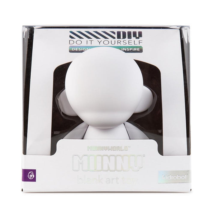 4-inch Kidrobot MUNNYWORLD blank art toy figure with a vinyl surface, designed for custom artwork and creative expression.