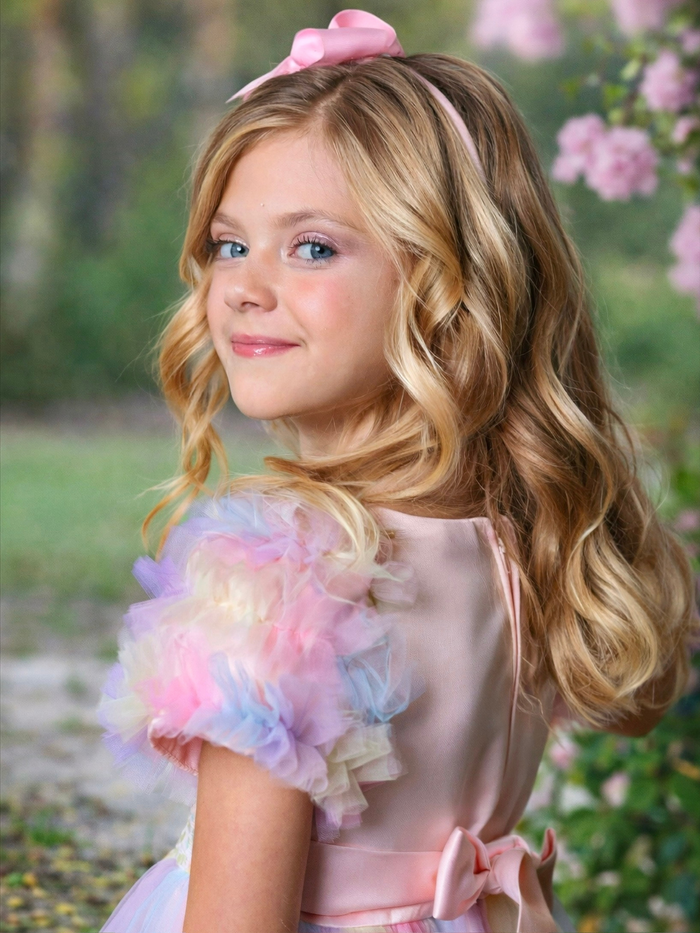 Girls birthday party dress in pastel rainbow tulle for special occasions