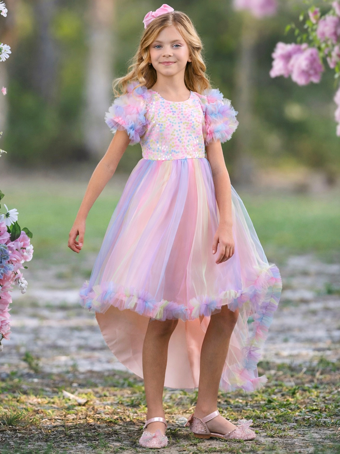 Toddler and little girls pastel rainbow dress for birthday and party outfits