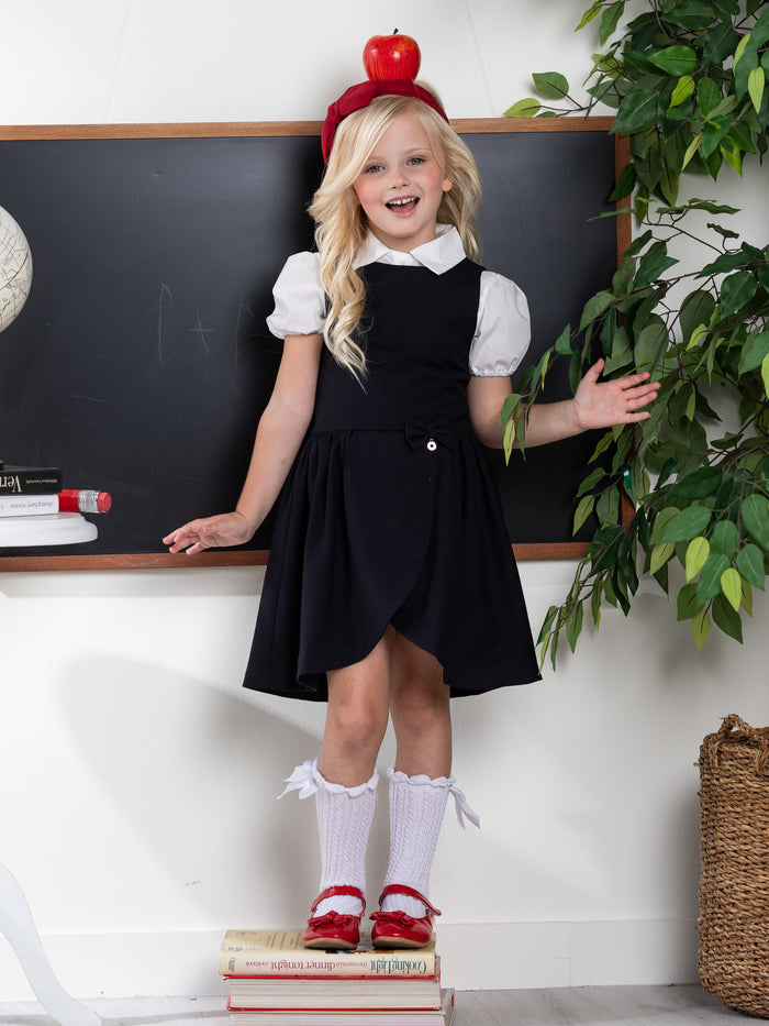 Navy Tulip Hem Girls Uniform Dress by Kids Couture Mia Belle Girls