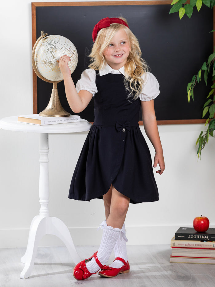 Navy Tulip Hem Girls Uniform Dress by Kids Couture Mia Belle Girls