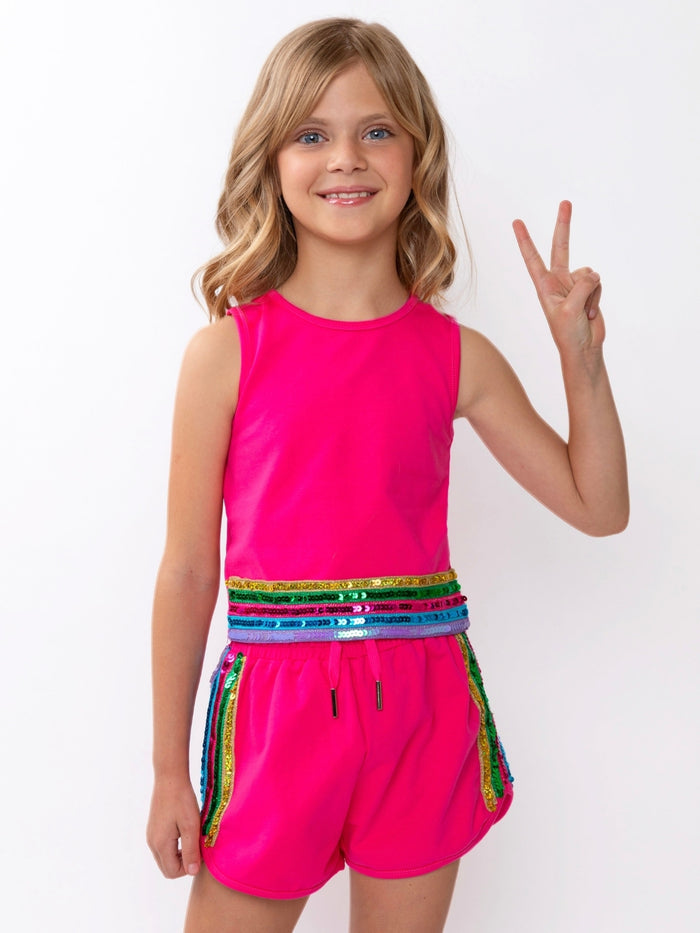 Girls summer athletic top and short set with drawstring waist