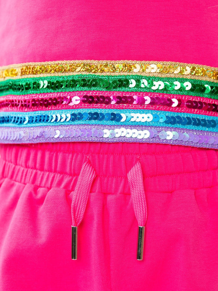 Stylish girls activewear set with rainbow stripe accents and drawstring waist