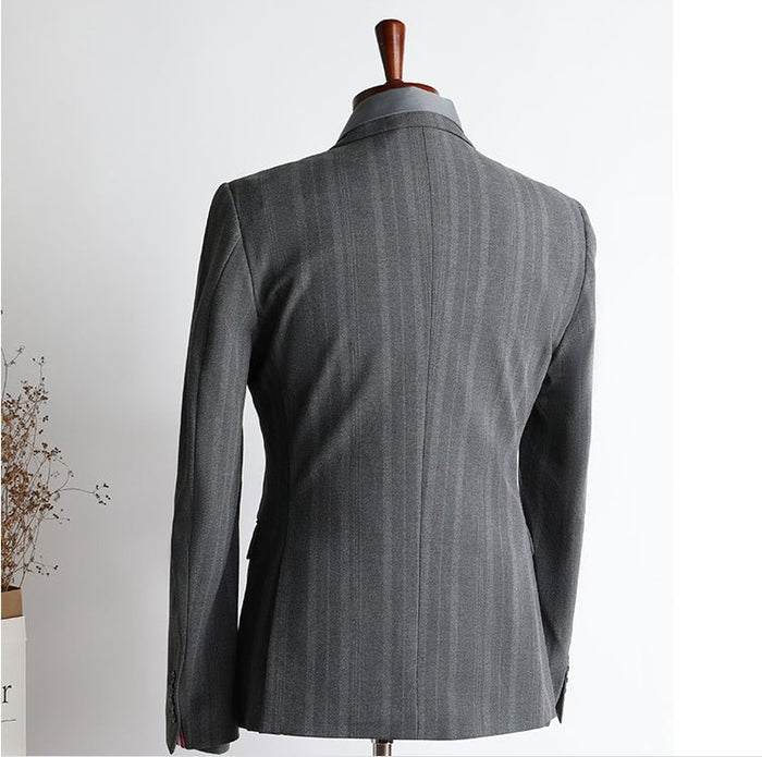 New Double Breasted Cool Korean Fashion Slim Fit Grey Men's Suit Set - Rosymae