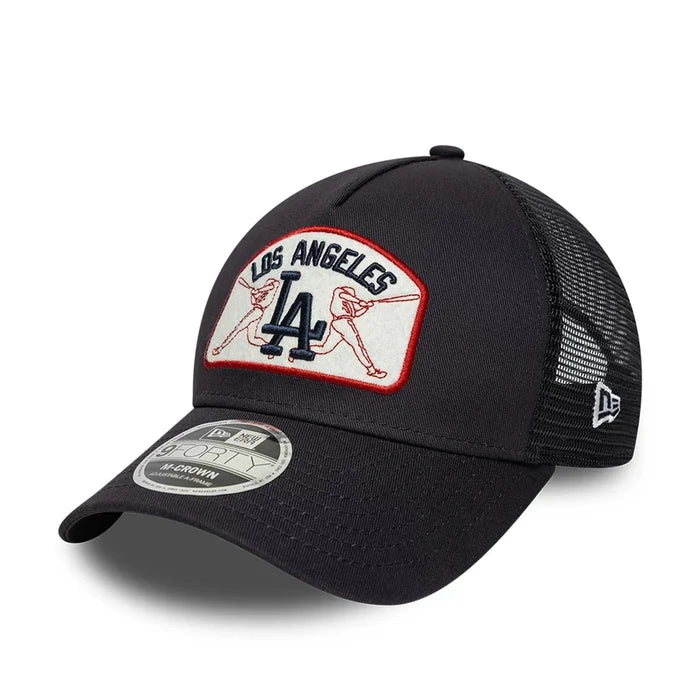 NEW ERA LA Dodgers MLB Patch Navy 9FORTY M-Crown A-Frame Trucker Adjustable Cap