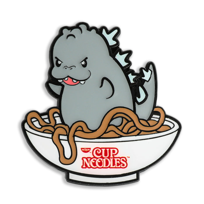 Nissin Cup Noodles x Godzilla enamel pin from the 1.5-inch premium pin series featuring Godzilla design.