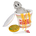 Nissin x Godzilla 10-inch interactive plush toy featuring Godzilla emerging from a Cup Noodles container, soft and detailed.