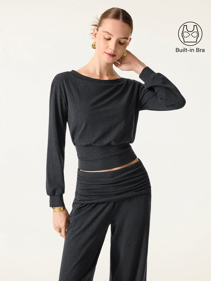 OGLmove Non-Itchy Wool Blend Boatneck Bra Top Heather Black XXS
