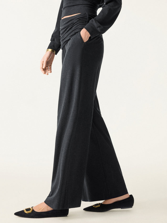 OGLmove Non-Itchy Wool Blend Drapey Wide Leg Pull-on Pants with Pockets Regular Heather Black