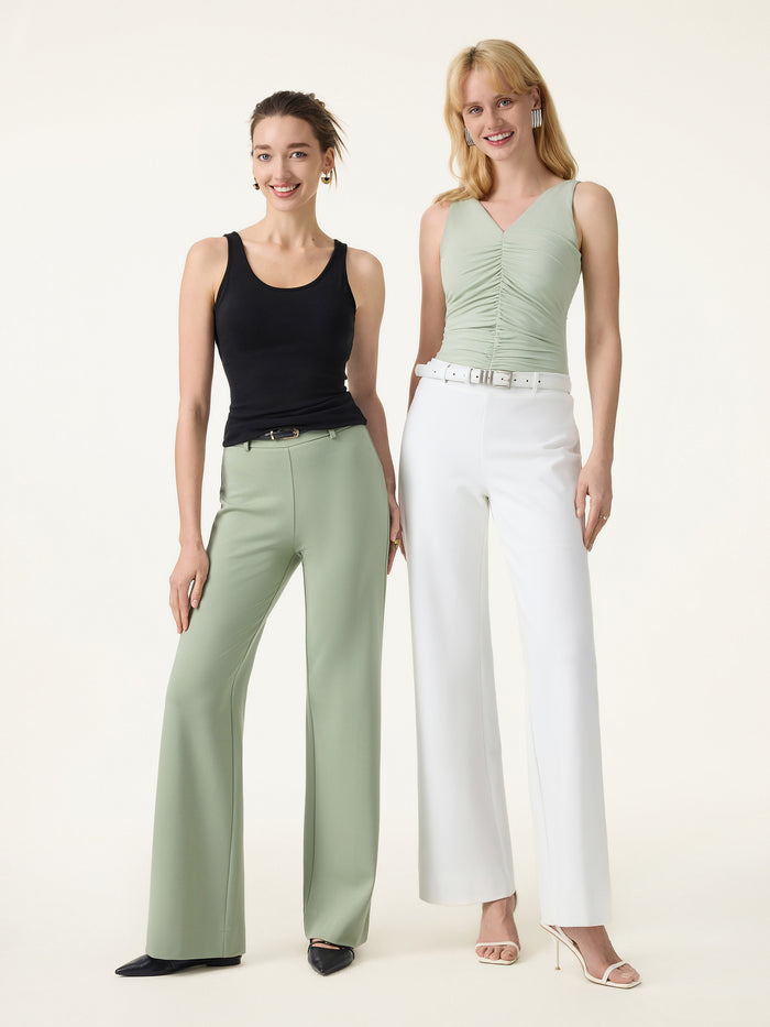 OGLmove Not-See-Thru Drapey Mid Rise Wide Leg Pull-on Pant with Pockets