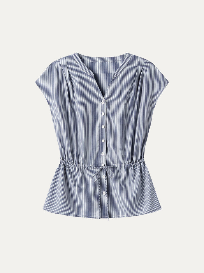OGLmove Notched V-Neck Drawstring Waist Poplin Shirt