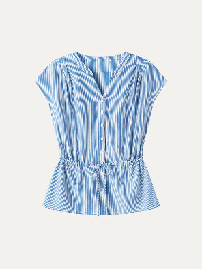 OGLmove Notched V-Neck Drawstring Waist Poplin Shirt