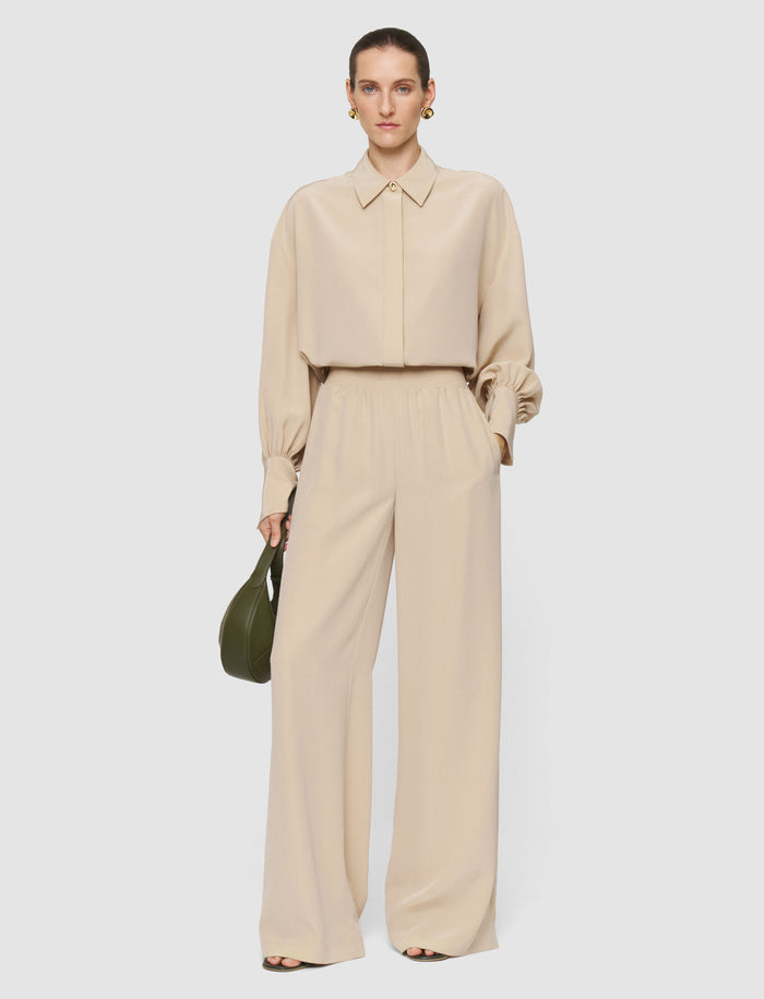 Beige Nour Satin Twill Trousers - Joseph