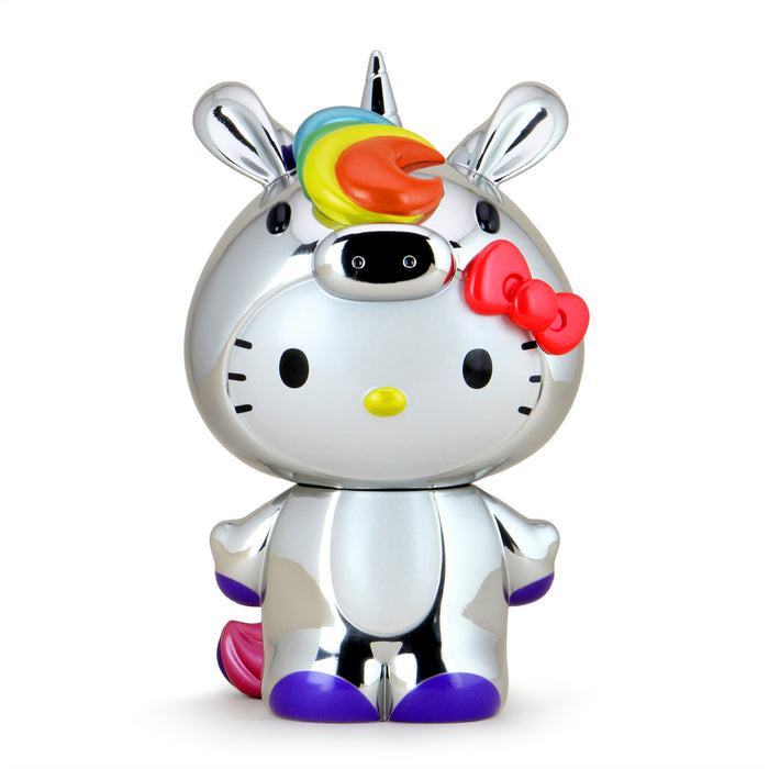 Sanrio Hello Kitty Unicorn 8-inch vinyl art figure in exclusive chrome finish, limited edition NYCC 2020 collectible.