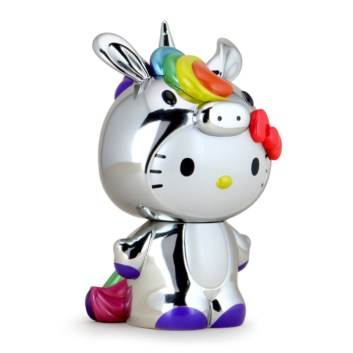 Sanrio Hello Kitty Unicorn 8-inch vinyl art figure, limited NYCC Chrome Edition, featuring a shiny, limited-edition collectible design.