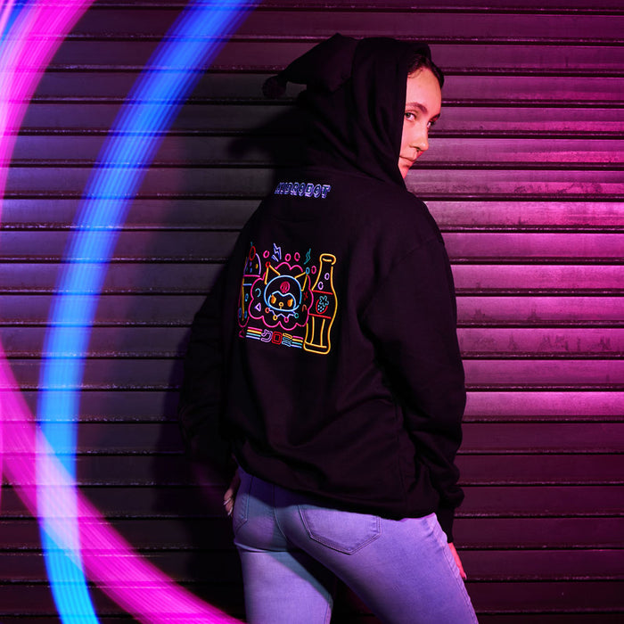 Sanrio Hello Kitty and Kuromi arcade hoodie by Kidrobot featuring colorful cartoon characters, limited edition apparel.