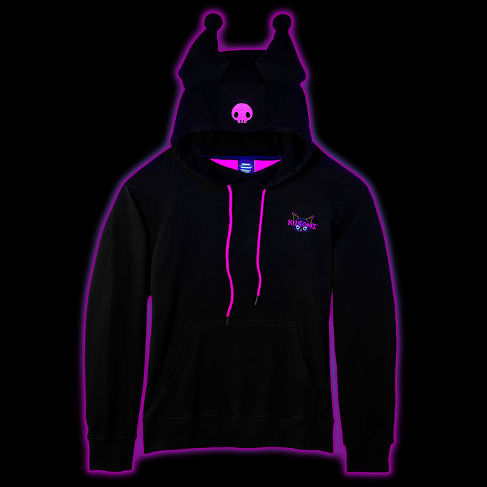 Sanrio Hello Kitty and Kuromi arcade hoodie by Kidrobot, limited edition Sanrio apparel featuring colorful character designs.