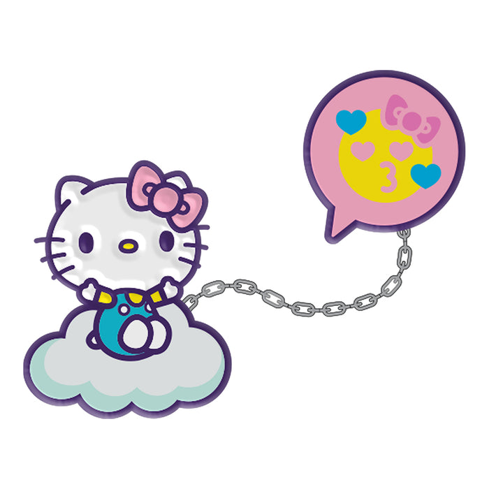 Sanrio NYCC 2023 Hello Kitty and Friends Kawaii Tokyo 1.5" premium pins and lanyard set on cloud background.