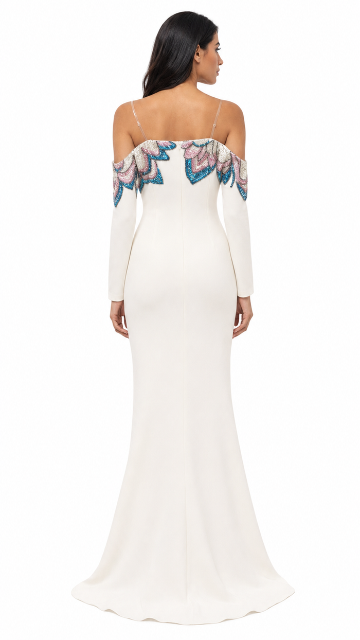 Off-Shoulder Floral Embellished Maxi Dress - Elara