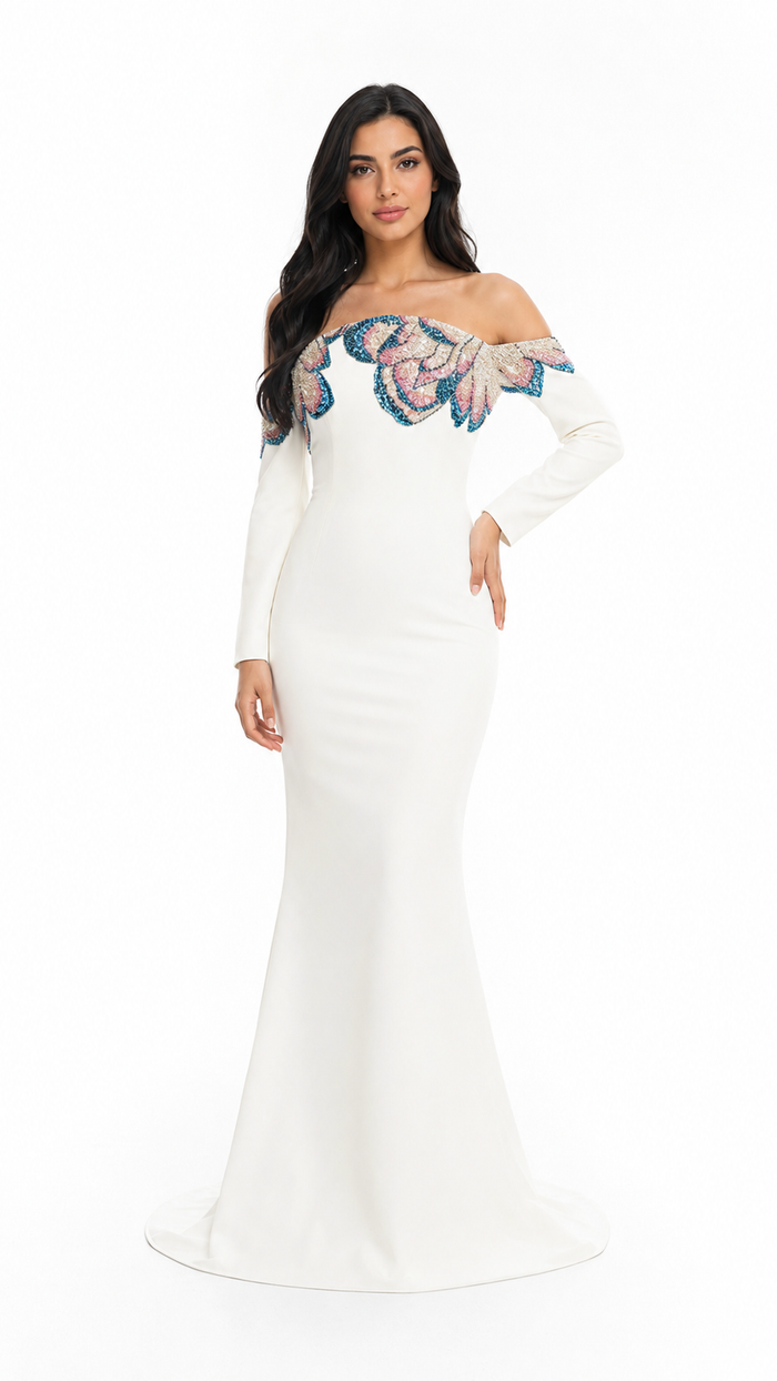 Off-Shoulder Floral Embellished Maxi Dress - Elara