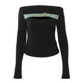 off-shoulder long sleeve top with buckle strap – SABER