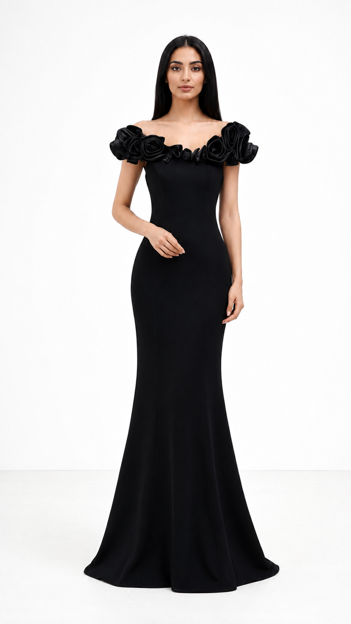 off-shoulder mermaid dress with sculpted floral neckline – Lerga