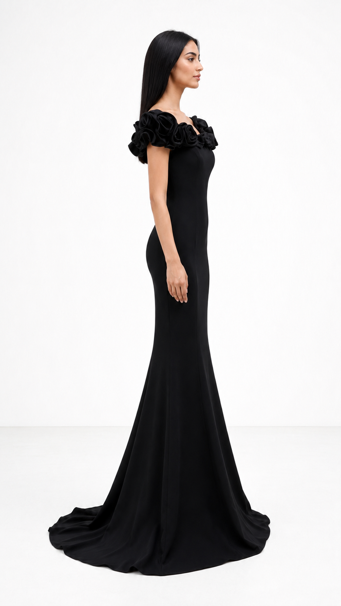 off-shoulder mermaid dress with sculpted floral neckline – Lerga