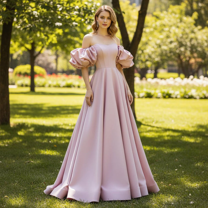 Off Shoulder Pink Prom Dresses Party Gown With Detachable Skirt - Rosymae