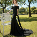 Off Shoulder Sheath Mermaid Black Wedding Dress - Rosymae