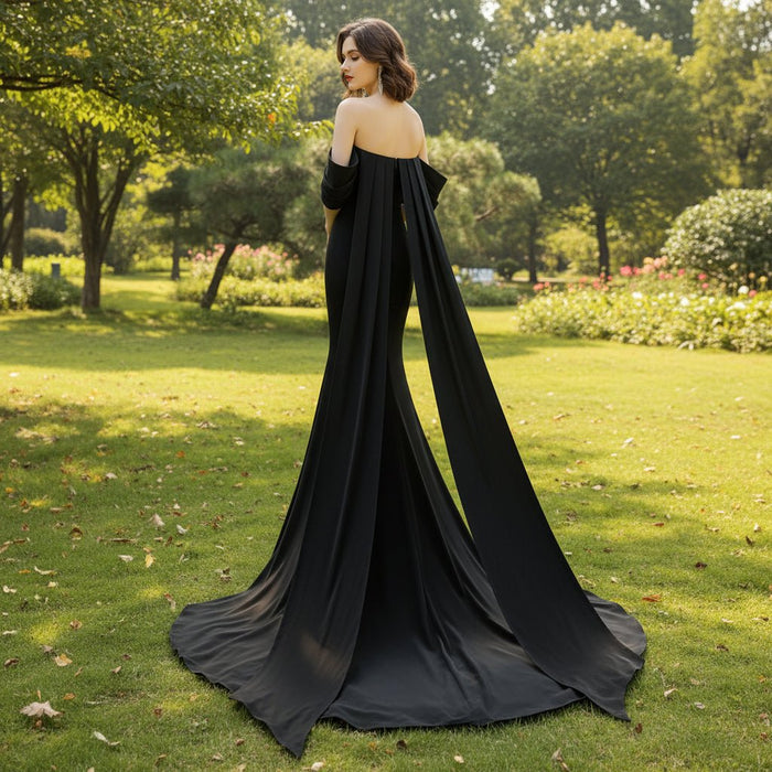 Off Shoulder Sheath Mermaid Black Wedding Dress - Rosymae