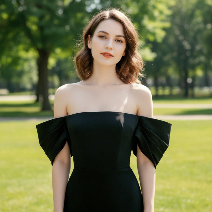 Off Shoulder Sheath Mermaid Black Wedding Dress - Rosymae