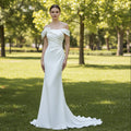 Off Shoulder Simple Mermaid Wedding Dress with Handmade Flowers - Rosymae