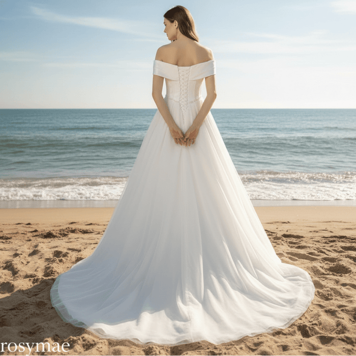 Off-The-Shoulder A-Line Ruched Country Wedding Dress - Rosymae